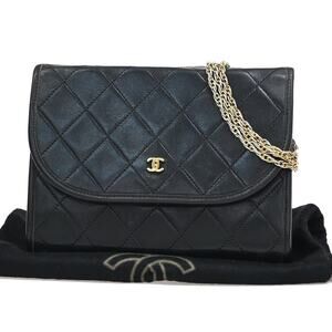 Chanel Quilted Lambskin Vintage Round Flap Bag Black